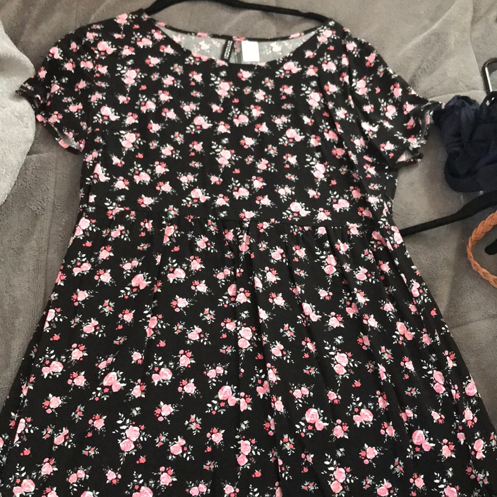 Size eight black dress with pink roses
